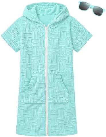 BesserBay Unisex Kids Hooded Swim Cover Up Robe with Pockets and Sunglasses Terry Cloth for Beach Pool Bath, Size 120