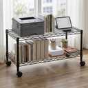 2-Tier Media Shelf Organizer with Adjustable Shelves with 125-lb Capacity Per Shelf, Black Steel Wire Shelving, Storage Rack with Smooth Rolling Locking Casters, 18" X 36" X 20"