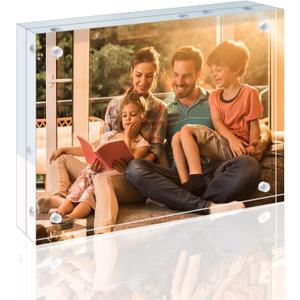 Egofine 5x7 Acrylic Frame, 20mm Thicker Frameless Clear Picture Frame, Double Sided Magnetic Picture Frame, Free Standing Desktop Display