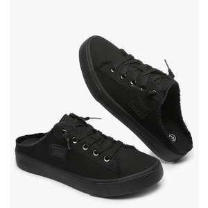 BENPAO Women's Slip on Sneakers Canvas Slip ons Shoes Fashion Comfortable Mules Womens  Non Slip Loafers Casual Backless Shoes Black  10