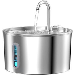 Cat Water Fountain Stainless Steel: 2.2 L Cat Fountain for Drinking - Automatic Pet Water Fountain for Cats Inside - Metal Cat Dog Water Dispenser Bowl with Faucet Water Level Window Ultra Quiet Pump