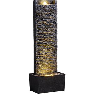 Water Fountain Outdoor, Floor Standing LED Illuminated Water Flow Elegant Water Fountain Pump 38.5" with Pebble Base for Garden, Patio and Yard (24372)