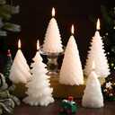 MTLEE 6 Pieces Christmas Tree Candles Large White Winter Christmas Cone Pinecone Wax Scented Tealight Candles Home Decor Handmade Gift for Xmas Party Bedroom Bathroom