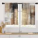 Brown Beige Painting Kitchen Curtains 36 Inch Length Abstract Window Short Tier Curtains Over Sink Set of 2, Grey Contemporary Vintage Small Kitchen Decor 26x36 Inch