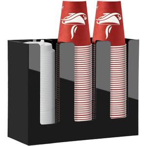 MYITYARD Coffee Cup Holder, Cup and Lid Organizer fits 5 to 16 oz Disposable Paper & Plastic Cups, Cup Dispenser Countertop, Acrylic Cup Storage for Home, Kitchen, Office (4 Compartment)