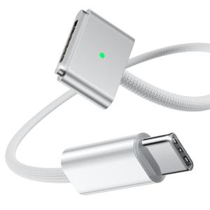 Amavasion USB-C to Magnetic 3 Charging Cable (6.6ft), 140W Fast Charging Replacement for MacBook Air & Pro, Secure Magnetic Connect, Braided Cable White