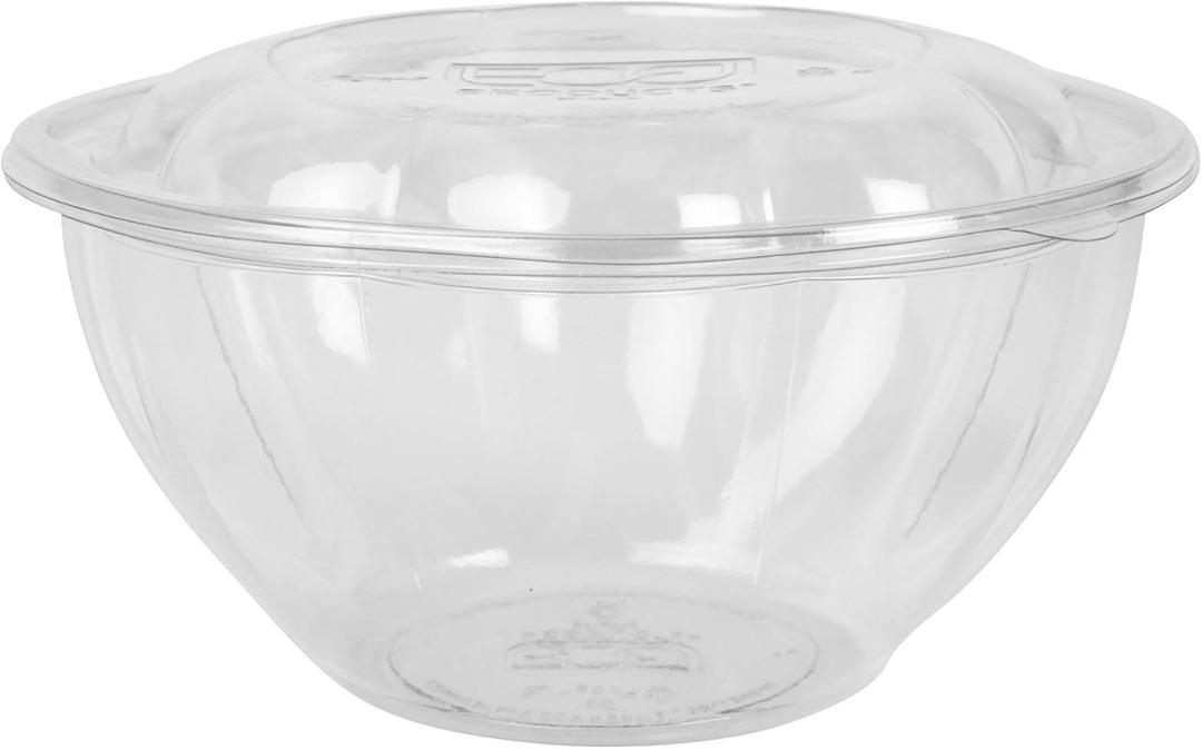 ECO PRODUCTS Compostable Clear PLA Plastic 32oz Salad Bowl With Lid, Case of 150, Grab 'n' Go Round Cold Takeout Food Containers, Renewable Plant-Based, Disposable, ASTM Compliant, BPI-Certified