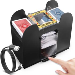 Card Shuffler for 2/4/6 Decks Cards, USB Power/Battery Operated Electric Automatic Shuffler Machine, Heavy Duty Playing Card Shufflers for Uno, Skip-Bo, Phase 10, Home Party Card Games