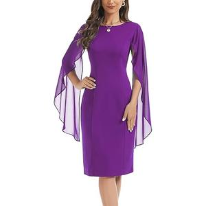 HELYO Women's Chiffon Cloak Sleeve Mini Cape Dress V-Back Semi-Formal Elegant Bodycon Wedding Guest Evening Cocktail Dresses, Size M