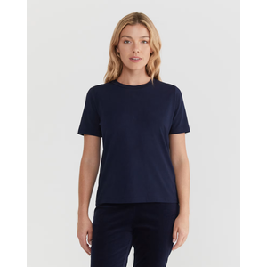  Womens T Shirts 2025 Short Sleeve Round Neck Shirts Cute Fit Summer Casual Tee Tops  Beach (Large) Navy