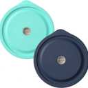 Replacement Lids for Pyrex 7402-PC 7 Cup, Silicone Round Storage Cover Lid for Anchor Hocking Glass Bowl 2 Pack with Date Mark (Dark blue-Turquoise 2 pcs)