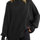 ANRABESS Women Oversized Sweaters Batwing Long Sleeve 2025 Fall Outfits Crewneck Casual Knit Side Slit Fashion Pullover Top (Large, Black)