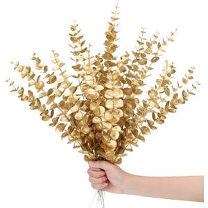 Waydress 12 Pieces Gold Eucalyptus Stem 16 Inch Artificial Eucalyptus Spray Fake Leave Decor Fall Faux Floral Arrangement Faux Flower for Wedding Party Bouquet Home Farmhouse Vase DIY Craft