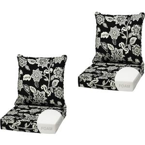Arden Outdoor Foam Deep Seat Cushion (2-Pack), 22x24, Premium High-Density Foam, Never Flattens, Weather-Proof for Patio Chair Sofa Couch, Ashland Black Jacobean