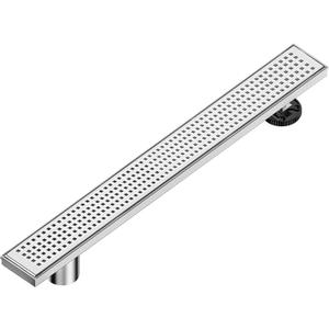 Neodrain 24-Inch Offset Side Outlet Linear Shower Drain with Quadrato Pattern Grate Cover, Brushed 304 Stainless Steel Rectangle Shower Floor Drain, with Leveling Foot, Hair Strainer Catcher