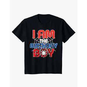 I Am The Birthday Boy Spider Party Family Matching Boys Kids T-Shirt Youth Medium