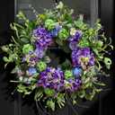 24 Inch Spring Wreath for Front Door, Artificial Hydrangea and Thistle Flowers, Spring and Summer Door Wreath with Lush Greenery, Summer Wreath for Indoor Outdoor Decor