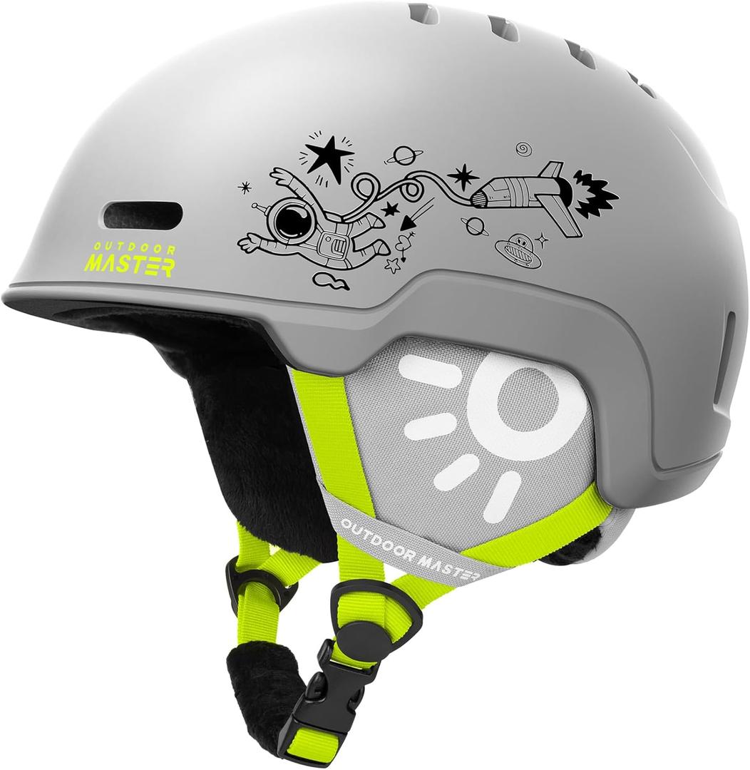 OutdoorMaster Kids Snowboarding Helmet for Boys & Girls - Durable PC Shell, EPS Foam & 12 Cooling Vents, Adjustable Dial Fit (48-52cm X-Small, Matte Grey)