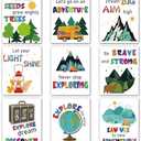 Nezyo 9 Pcs Colorful Camping Art Print 8 x 10 Inch Adventure Motivational Posters for Camper Travel Themed Canvas Posters Outdoor Adventure Inspirational Wall Art for Bedroom and Office Nursery