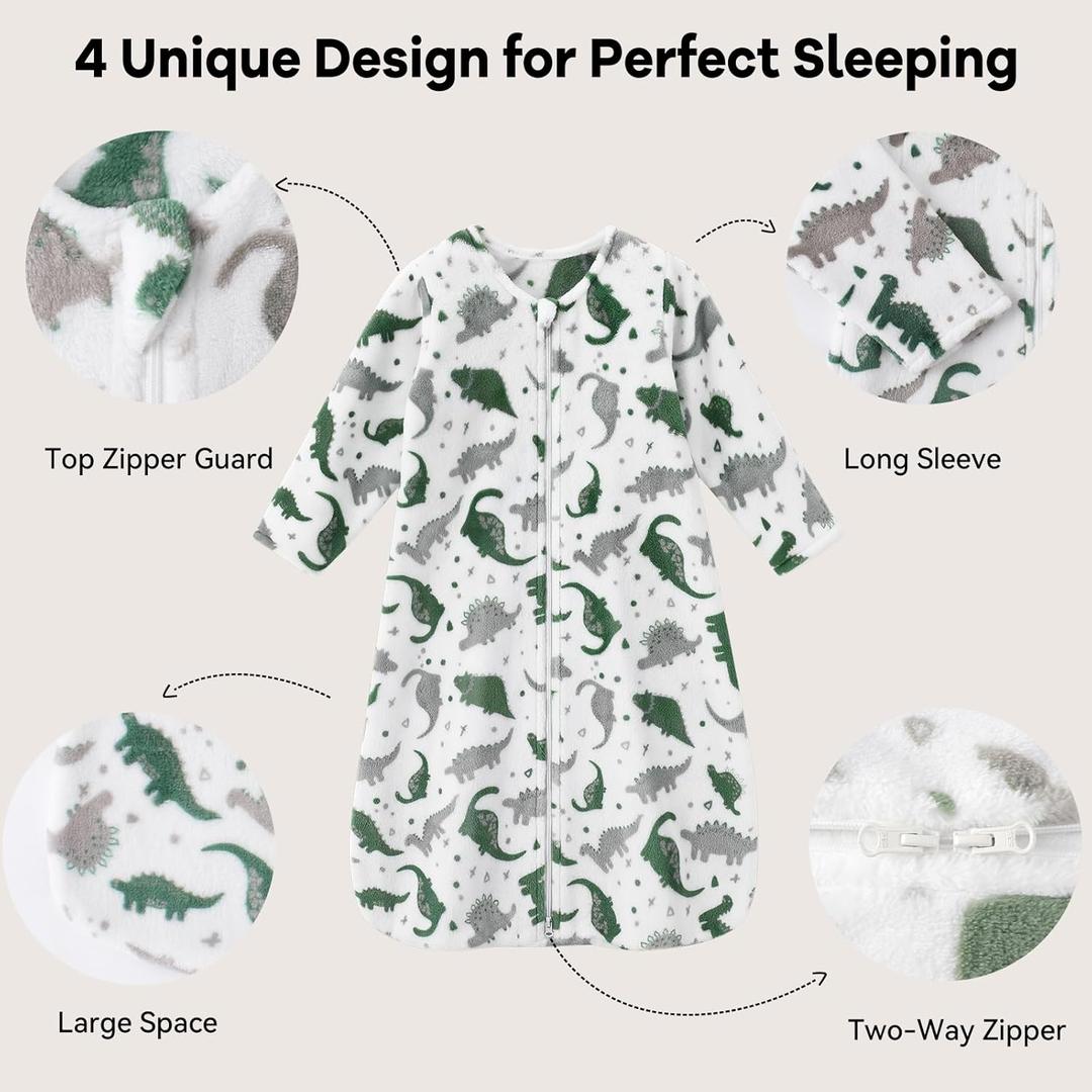 Fleece Baby Sleep Sack 18-24 Months Long Sleeve 2.0 Tog Baby Wearable Blanket with 2-Way Zipper Warm Sleeping Sack for Toddler Infant - XLarge Grey White Dinosaur