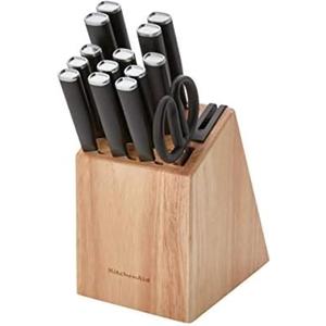KitchenAid Classic 15 Piece Knife Block Set with Built in Knife Sharpener, High Carbon Japanese Stainless Steel Kitchen Knives, Sharp Kitchen Knife Set with Block, Rubberwood