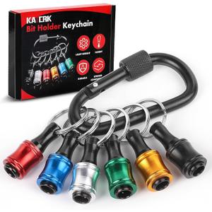 Push to Unlock,Katerk 6pcs 1/4 inch Hex Shank Aluminum Alloy Screwdriver Bit Holder Light-Weight Quick-Change Extension Bar Keychain Drill Screw Adapter Portable, Black Carabiner, Tool Gifts for Men