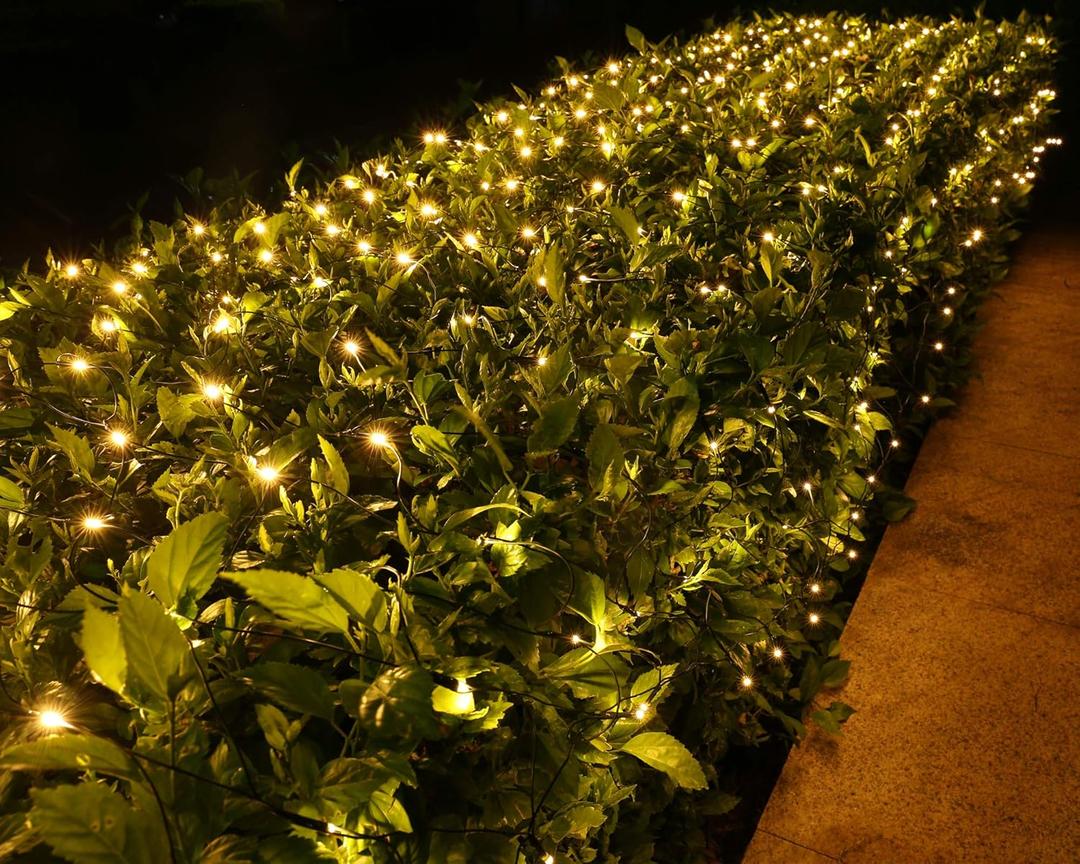 Joomer Christmas Net Lights - 12FT x 5FT 360 LED Plug-in Mesh Lights, Waterproof with 8 Modes, Timer, Connectable for Bushes, Trees, Garden, Outdoor Christmas Decor (Green Wire, Warm White)