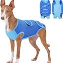 SAWMONG Recovery Suit for Dogs Cotton, Professional Dog Surgery Suit for Spay, Pet Cone Alternative, Breathable Dog Onesie for Surgery Female Male, Abdominal Wounds Skin Disease Cat (3XL, Blue) (XXX-Large)