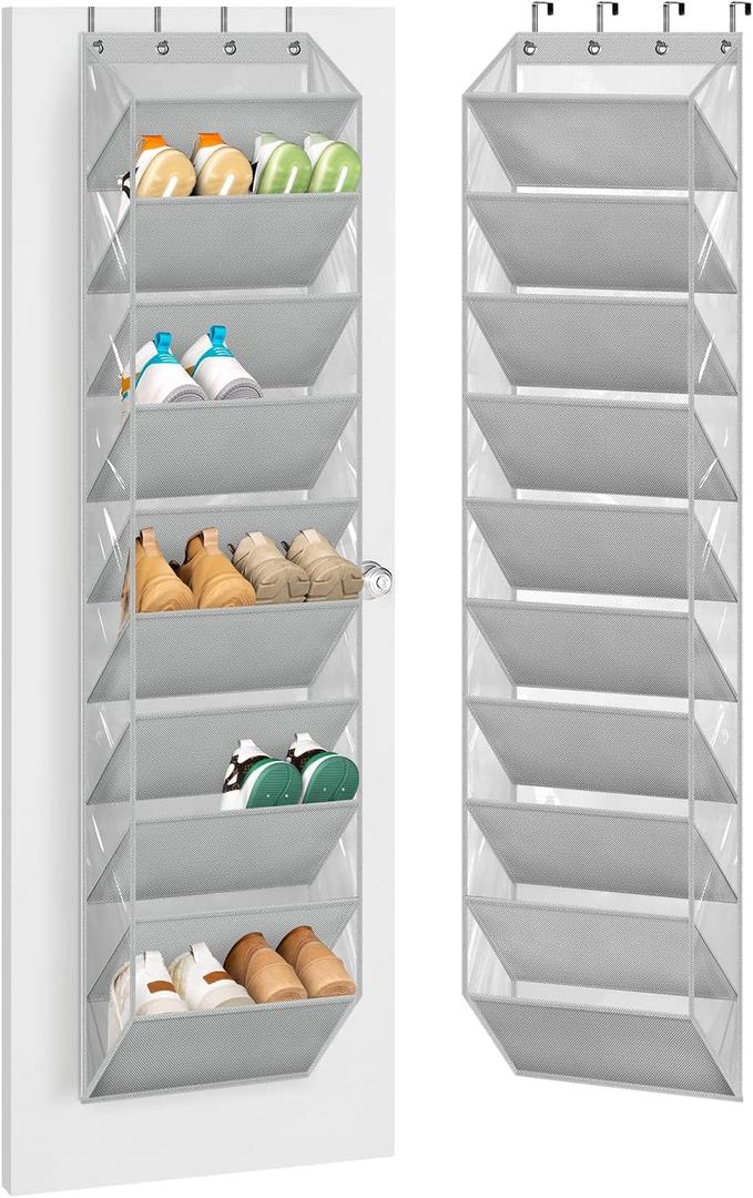 AOODA 10 Tier Clear Over the Door Shoe Organizer Storage, Deep Pockets Large Hanging Shoe Rack for Closet Door, Fit 20 Pairs Shoe Holder Hanger for Boots (Grey) (71")