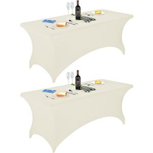 FORLIFE 2Pack Spandex Table CoversFitted Tablecloth for Rectangular Tables, Stretch Patio Table Covers, Universal Spandex Table Cover for Wedding, Banquet, Party (6ft, Ivory) (72" x 30" (Rectangle) 2PACK)