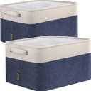 BALEINE 2 Pack Fabric Closet Storage Bins for Shelves, Linen Closet Organizers and Storage, Decorative Baskets for Organizing, Shelf, Clothes, Home, Office (Navy Blue, 12"x8"x8")