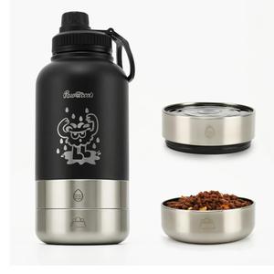 34oz Dog Water Bottle, Stainless Steel Dog Water Bottle Dispenser with Detachable Food & Water Bowls, Keeps Water Hot/Cold, for Walking, Hiking, Camping(Black)