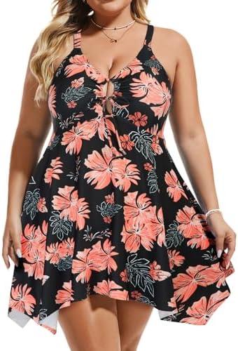 Hanna Nikole Women Plus Size One Piece Swimsuit Cut Out Adjustable Bathing Suit Tummy Control Swim Dress Swimwear with Shorts Hanna Nikole Women Plus Size One Piece Swimsuit Cut Out Adjustable Bathing Suit Tummy Control Swim Dress Swimwear with Shorts