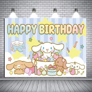 1Pcs Cinna-morolls Party Decoration Banner Photography Background for Kids Birthday Party Cinna-morolls Photo Booth Props (4.16X2.3 Ft)