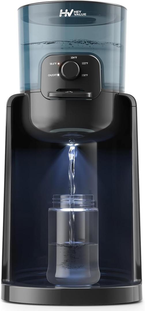 Water Warmer, HEYVALUE Baby Bottle Warmer, Formula Maker with Night Light, 4 Temperature Control & 72H Keep Warm, Detachable Tank, Instantly Dispenses Warm Water, Feed Baby More Easier and Healthier (Black)