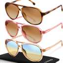 livho Trendy Polarized Aviator Sunglasses Women Men, Retro Sun Glasses for Women Men 2025, Oversized UV Protection Shades (Pink + Brown/Brown Tortoise/Brown + Clear Brown)