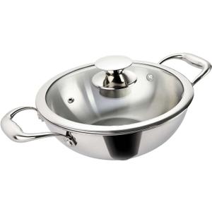 G and D Triply Stainless Steel Wok Pan With Glass Lid Tripple with Stainless Steel Deep Kadhai Cookware