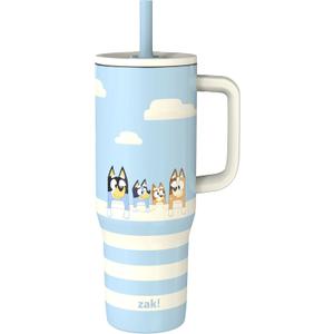 Zak Designs Bluey Sutton Travel Tumbler for On the Go, 30oz Stainless Steel with Vacuum Insulation, Silicone Straw, and Carry Handle for Cold Drinks (Bluey, Bingo, Bandit, Chilli)
