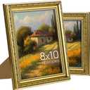 upsimples 8x10 Picture Frame with Real Glass, Ornate Vintage 8 x 10 Photo Frames for Wall Decor or Tabletop Display, Gold, 2 Pack