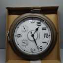 CLXEAST 18 Inch Illuminated Outdoor Clock with AI Smart Sensor, Large Farmhouse Wall Clock with Temperature & Humidity,Weathered White Finish,Unique House Warming Gifts