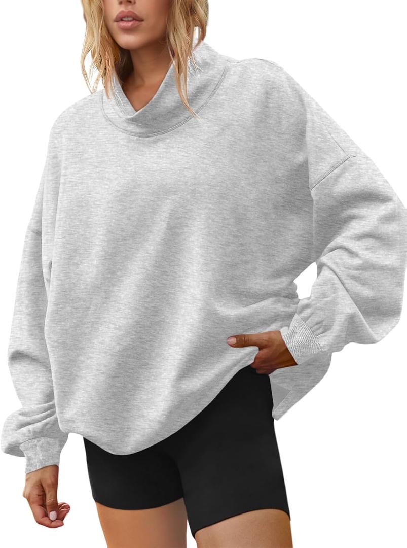 LILLUSORY Mock Neck Sweatshirt Womens Oversized Pullover Turtleneck Long Sleeve Tops Trendy Fall Fashion 2025 (Medium, Grey)