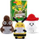 Birthday Gifts for Women Emotional Pickle: 3Pcs Funny Crochet Animal Gifts for Mother's Day Friends Coworkers College Students Sister Mom Dad with Cheer Up Cards (Bee,Poo,Mushroom)