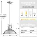 12 Inch LED 2 Pack 1 Light Pendant Light Industrial Vintage Fixtures Metal Chandelier Lights with Brushed Nickel Finish,Ceiling Lamp for Kitchen Home Island Dining Room Bedroom Farmhouse