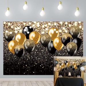 Black Gold Balloon Backdrop Birthday Wedding Prom Graduation Photography Background Black Gold Glitter Bokeh Birthday Party Cake Table Decorate Props 8x6FT (8x6FT(width 240cm x Height 180cm))
