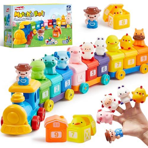 Play-Act Learning Toy for Toddlers 1 2 3 Years Old, Counting, Matching & Sorting Montessori Learning Farm Train Including 8 Farm Animals, Easter Basket Stuffers Birthday Gift for Baby Boys Girls