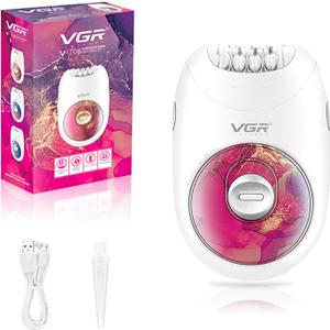 VGR 706 Professional Epilator for Women,Portable Cordless Smooth Glide Hair Removal Device for Legs, Underarm, Back,Full-Body Epilator with 18 Tweezers System, 2 Speeds Hair Removal with Silent Design (Pink)