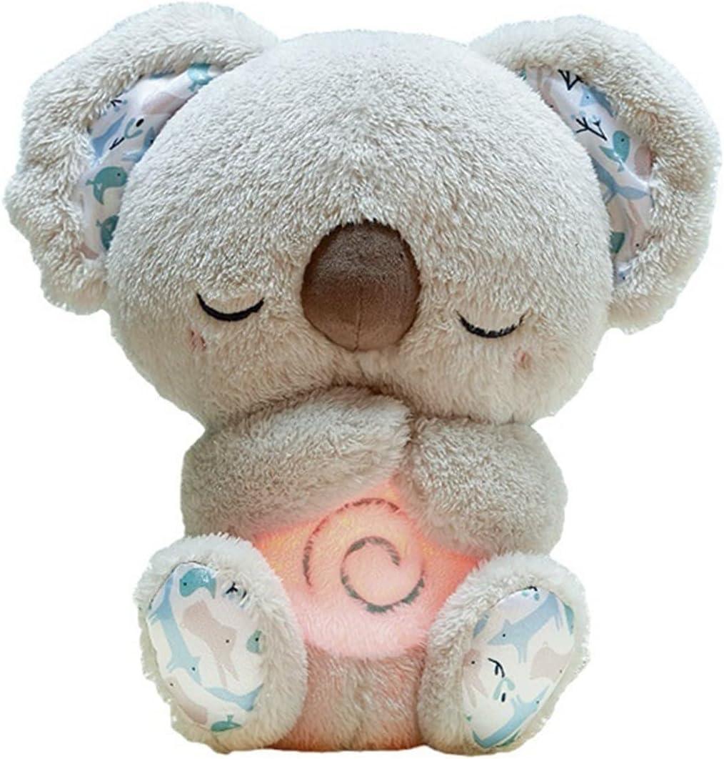 QFCST Relief Koala Breathing Stuffed Toy, Anxiety Relief Plush Breathing Animal, Sleeping Koala Plush Breathing with Musical Lights & Rhythmic Breathing Motion