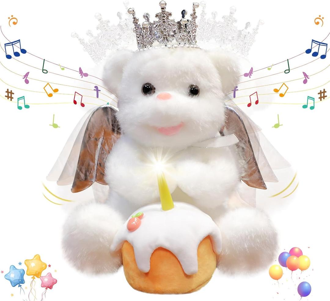 Recordable Dancing & Singing Angel Teddy Bear with Flapping Wings, Personalized Plush Gift for Kids, Parents & Loved Ones, Birthday, White 12.5