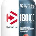 Dymatize ISO100 Whey Protein Powder Isolate, Strawberry, 25g of Protein, 20 Servings, 5.5g BCAAs, Less Than 120 Cal., Gluten Free, 1g Fat, 1g Sugar, 2g Carb (1.34 Pound (Pack of 1))(Exp: 04/2027)