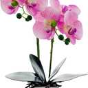 Artificial Pink Orchid Plant with White Vase, 14 Inches Tall, Realistic Orchid Artificial Flowers for Home Decor
